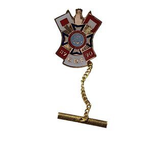 Veterans Of Foreign Wars 1989-1990 C.R.F. Enamel Lapel Pin Tie Tack With Chain